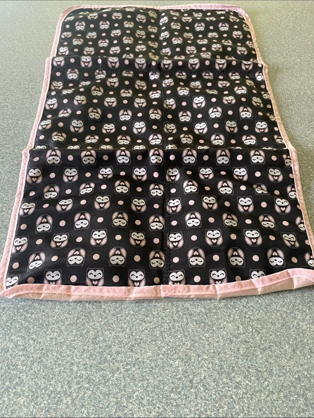 Dark Brown Owl Print Diaper Changing Mat with Pink Trim